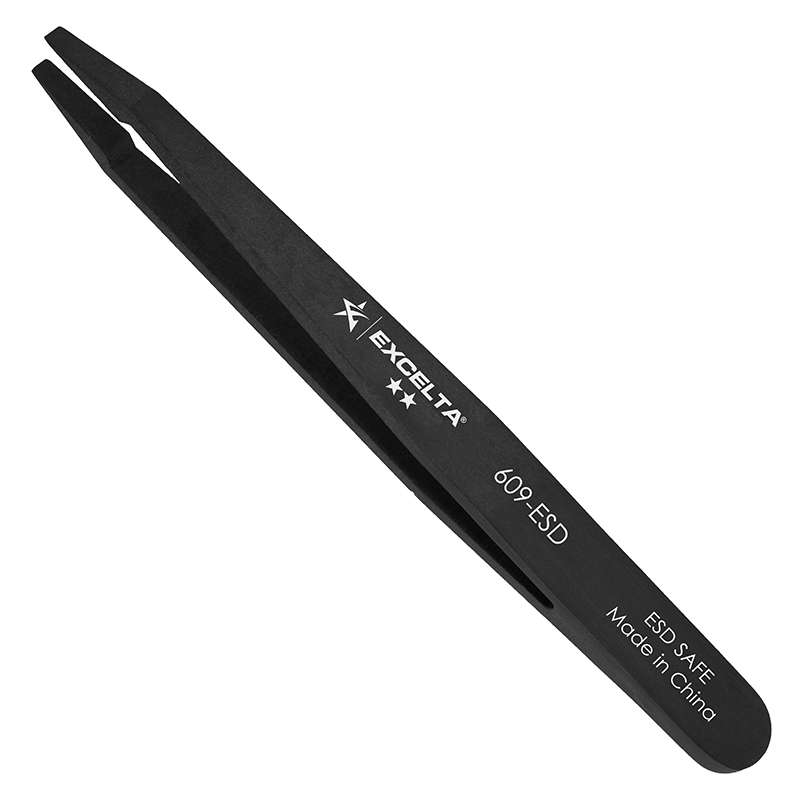 Tweezers, Plastic, Straight, 0.005"x0.12" Tip, Acetal, Conductive, 4.63" OAL