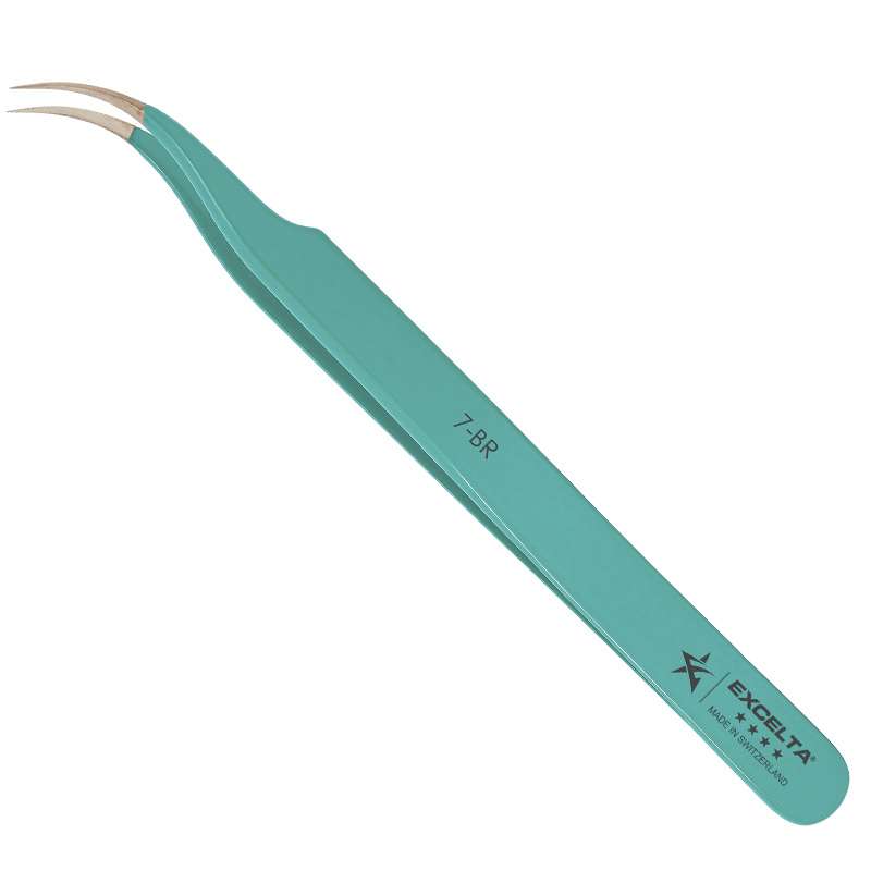 Tweezers, 4-Star, Curved Very Fine Point, Epoxy Coated Brass, 4.5" OAL