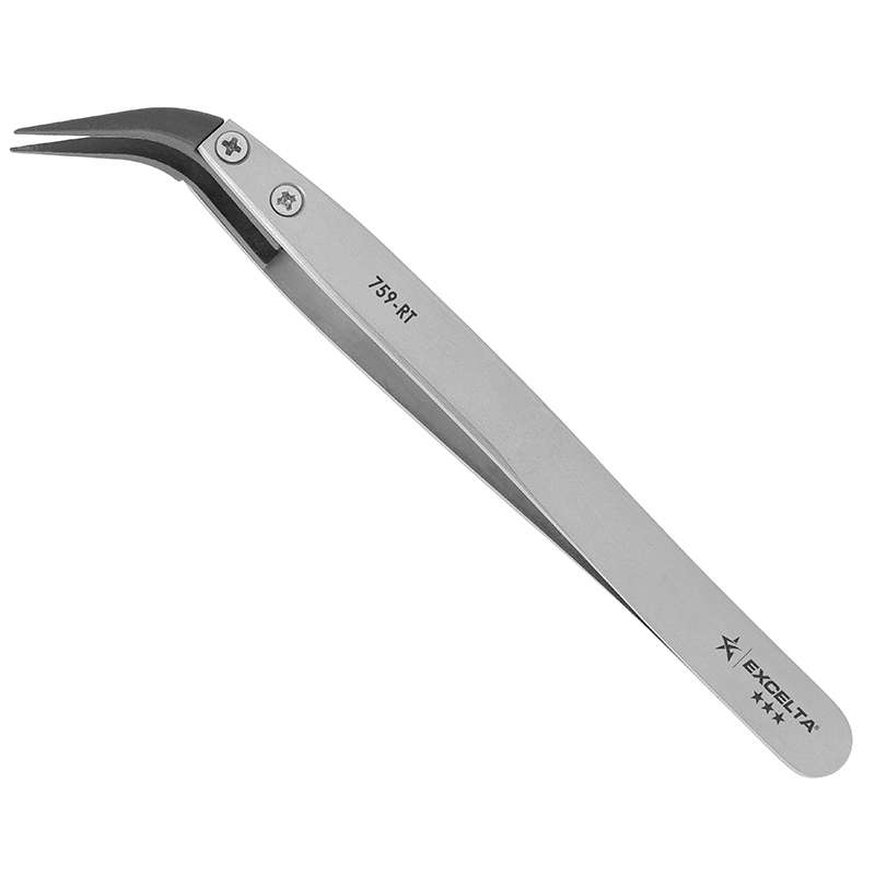 Tweezers, Replaceable Carbon Fiber 0.012"x0.025" Tip, Curved, 5" OAL