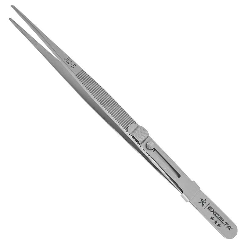 Tweezers/Forceps Gemologist, 0.0475" Tip, SS, Longitudinal Groove, Slide Lock, 6.375"