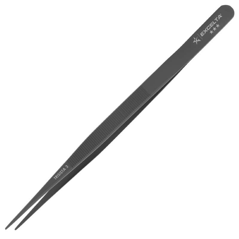 Tweezers/Forceps, Gemologist, Straight, Anti-Mag. SS, Serrated, Black Matte Finish, 6.5"L