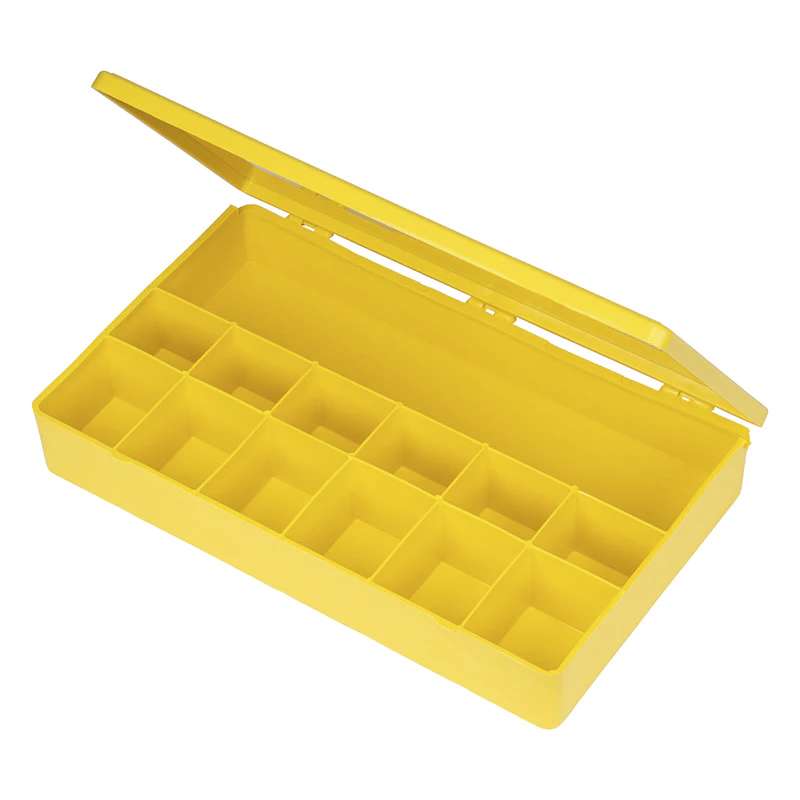 13 Compartment Yellow Plastic Box, 10-1/2in x 6-3/16in x 1-9/16in, 24 Pieces per Carton