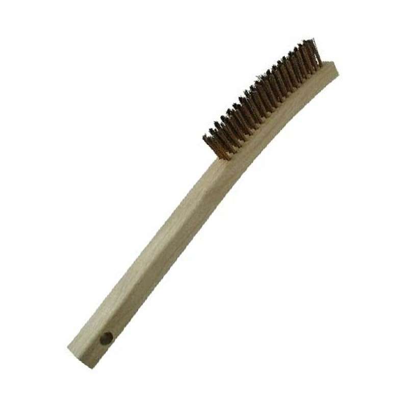 Scratch Brush, 13-3/4in Curved Hardwood Handle, 0.013in Carbon Steel Wire