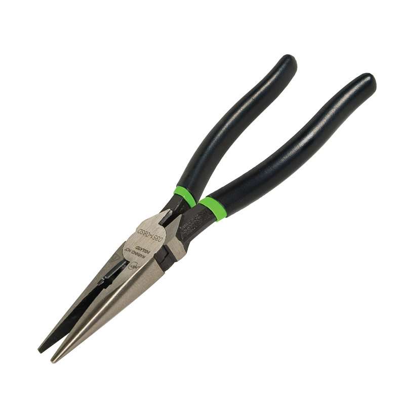 Long Nose Plier with 12 AWG Stripping Notch, Side Cutter, and Molded Ergo Grip, 8-1/2"