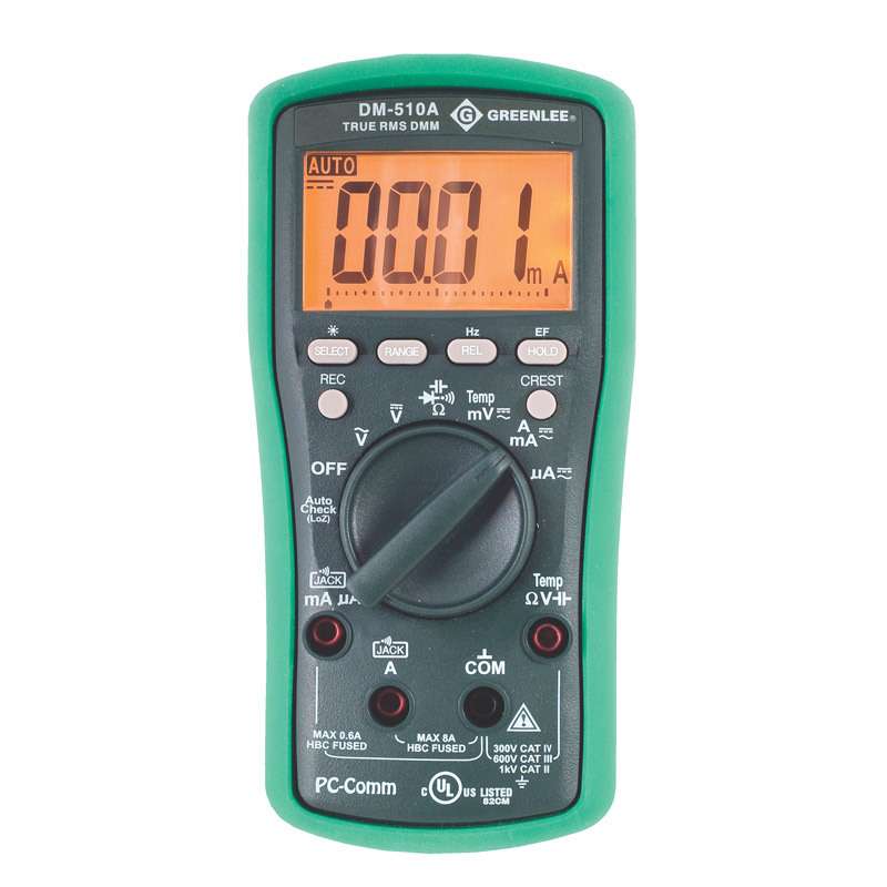 True RMS Digital Multimeter, 1000V, 600&micro A-10A, w/9V Battery, Leads, Case