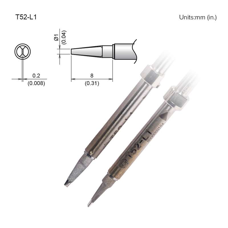 T52 Series Soldering Tip, Chisel, 1mm x 8mm, 2 Pack, for FX-9706 Micro Tweezers