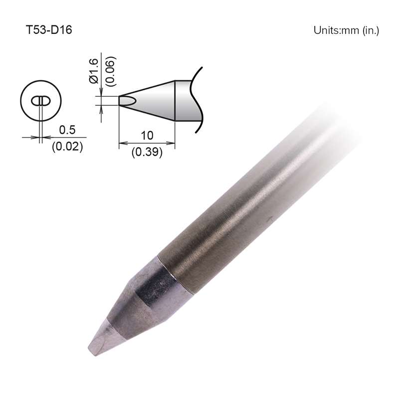 T53 Series Soldering Tip, Chisel, 1.6mm x 10mm, for FX-9707/9708 Heavy Duty Handpiece