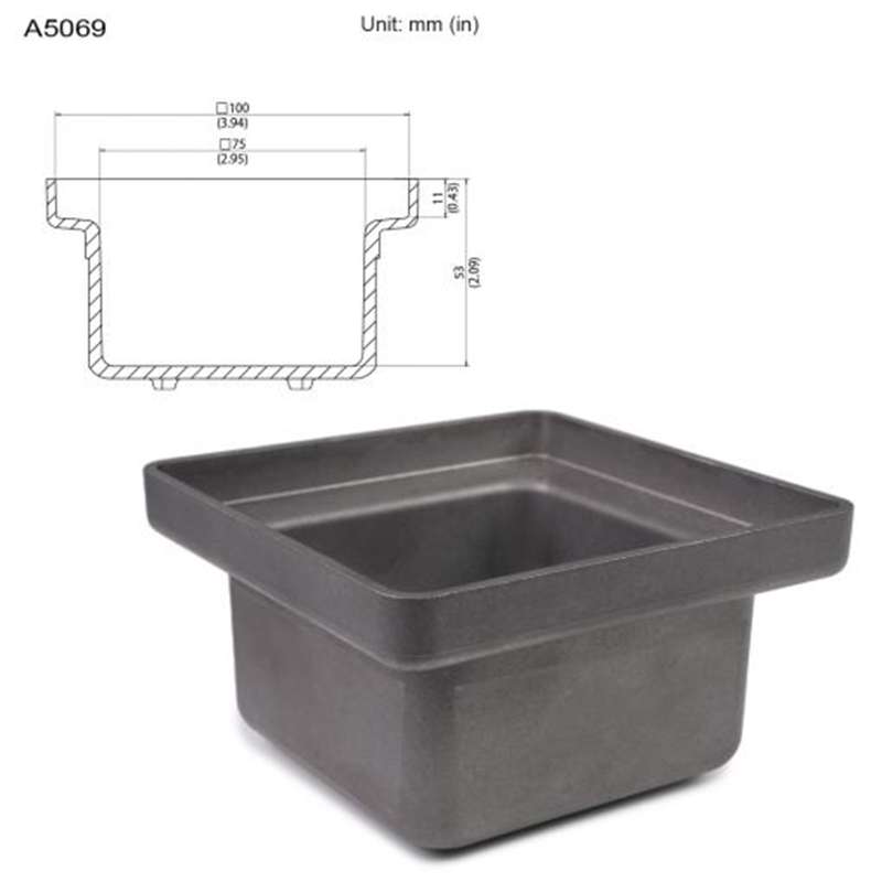 crucible with technical diagram