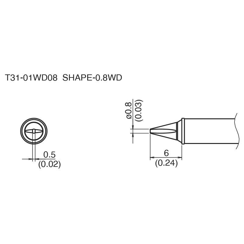 T31 Series Chisel Solder Tip, 0.8mm x 6mm, 840 Degree F, for FX1001-51, FX-1001, FX-100