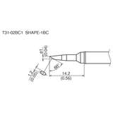 T31 Series Bevel Solder Tip, 60°, 1mm x 14.2mm, 750° F, for FX1001-51, FX-1001, FX-100 redirect to product page