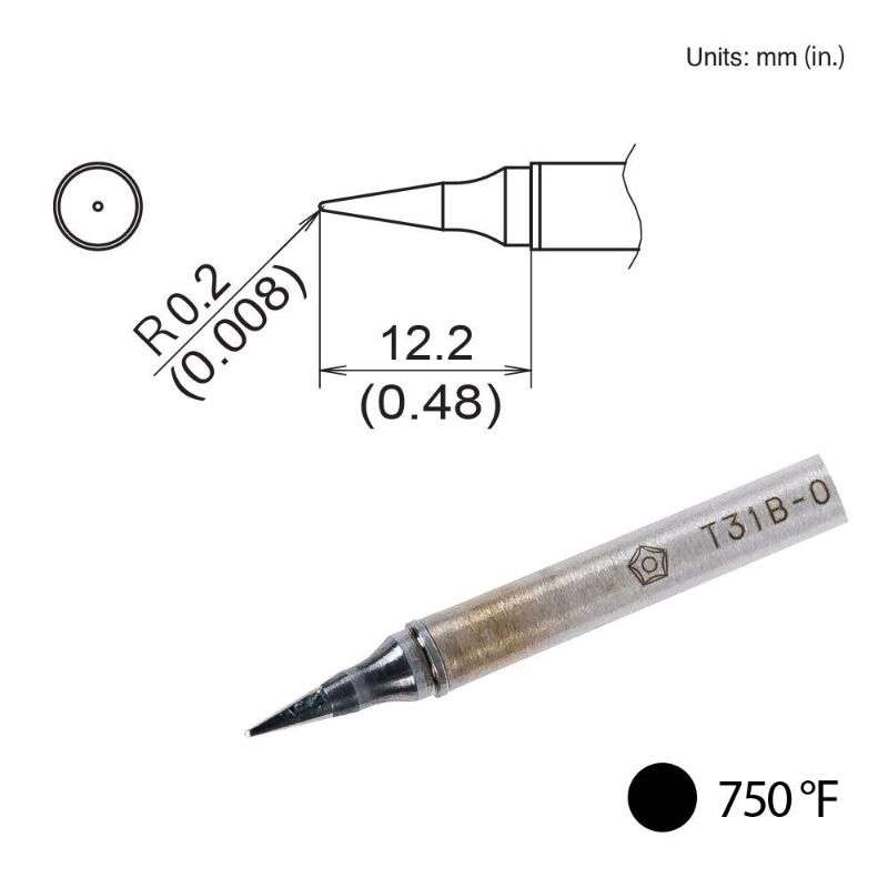 T31B Series Conical Tip for Hakko FX-1001 Handpiece, R0.2mm x 12.2mm