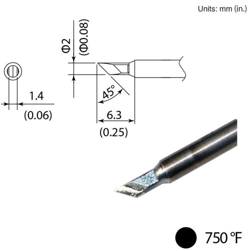 T35 Series Knife Micro Soldering Tip for FX-1002, 2mm/45° x 6.3mm