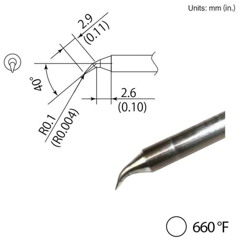 T35 Series Micro Bent Soldering Tip, R0.1mm/40 Degree x 2.9mm x 2.6mm, for FX-1002