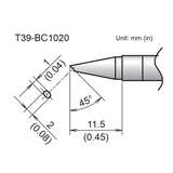 T39 Series Soldering Tip, Bevel, 1mm/45 Degree x 11.5mm, FX-9701/9702 redirect to product page