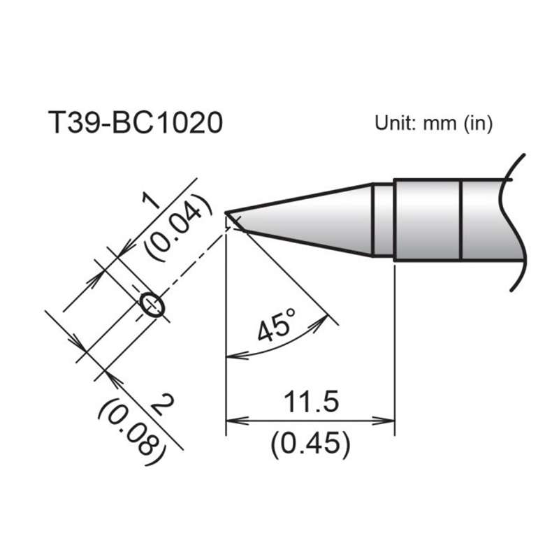 T39 Series Soldering Tip, Bevel, 1mm/45 Degree x 11.5mm, FX-9701/9702