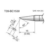 T39 Series Soldering Tip, Bevel, 1.5mm/60 Degree x 15mm, FX-9701/9702 redirect to product page