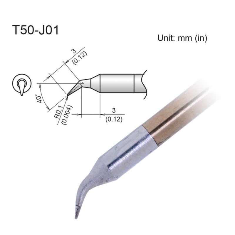 Soldering Tip, Micro Bent, R0.1mm/40 Degree x 3 x 3mm, FX-9703/9704