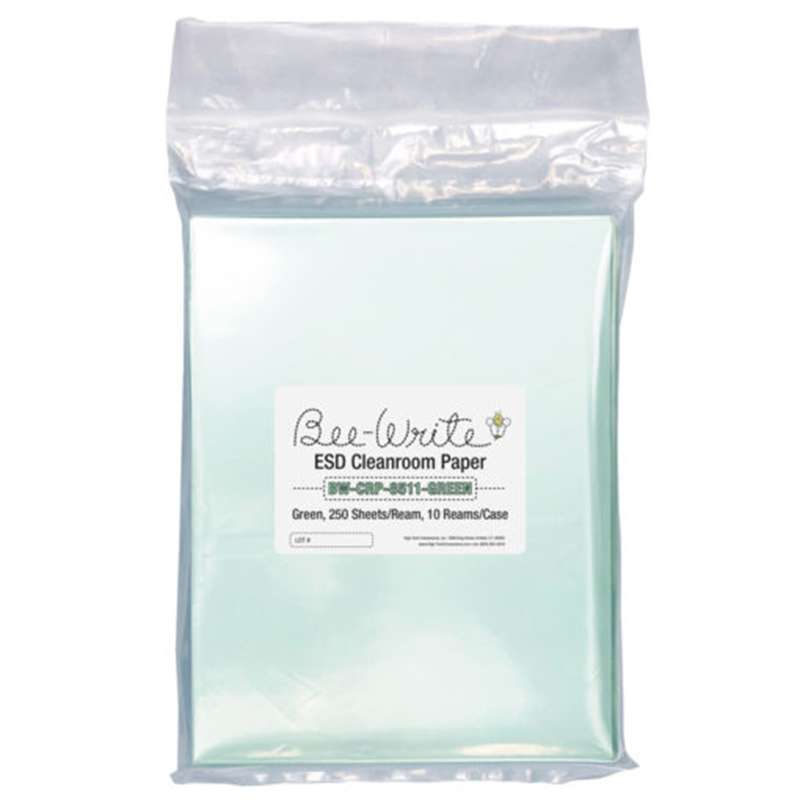 Bee-Write™ ESD Cleanroom Paper, 22#, 8.5" x 11", Green, 250 Sheets per Ream, 10 Reams per Case