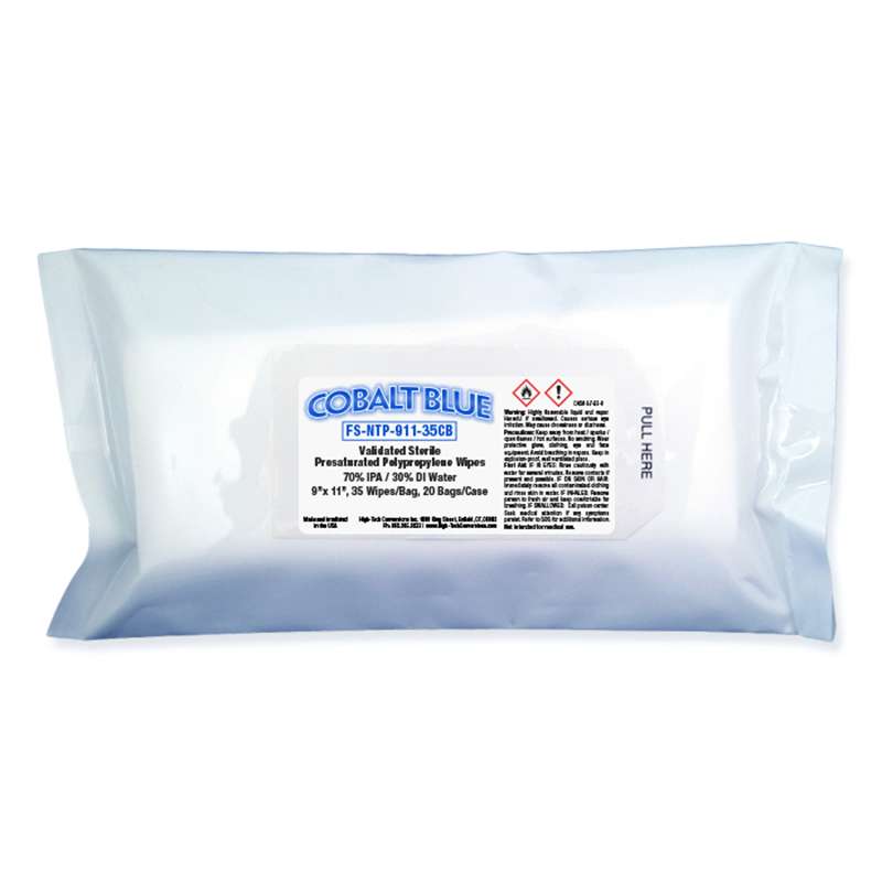 Cobalt Blue 70% IPA Sterile Wipes, Polypropylene, 9″ x 11″, 35 Wipes per Bag, 20 Bags per Case