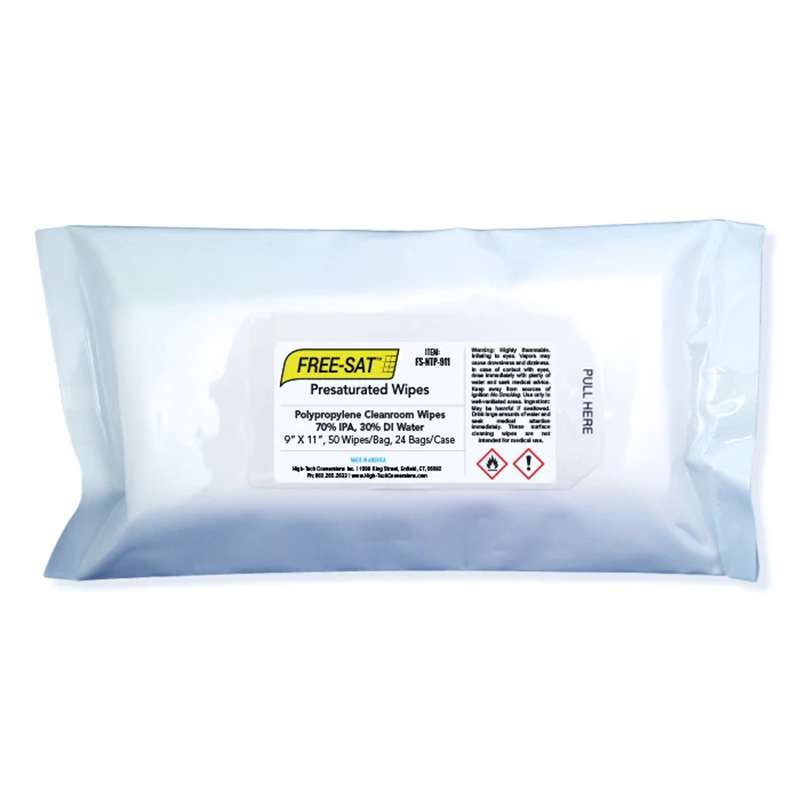 FREE-SAT® Polypropylene 70% IPA Wipes/30% Deionized Water, 9″ x 11″, 50 Wipes per Bag, 24 Bags per Case