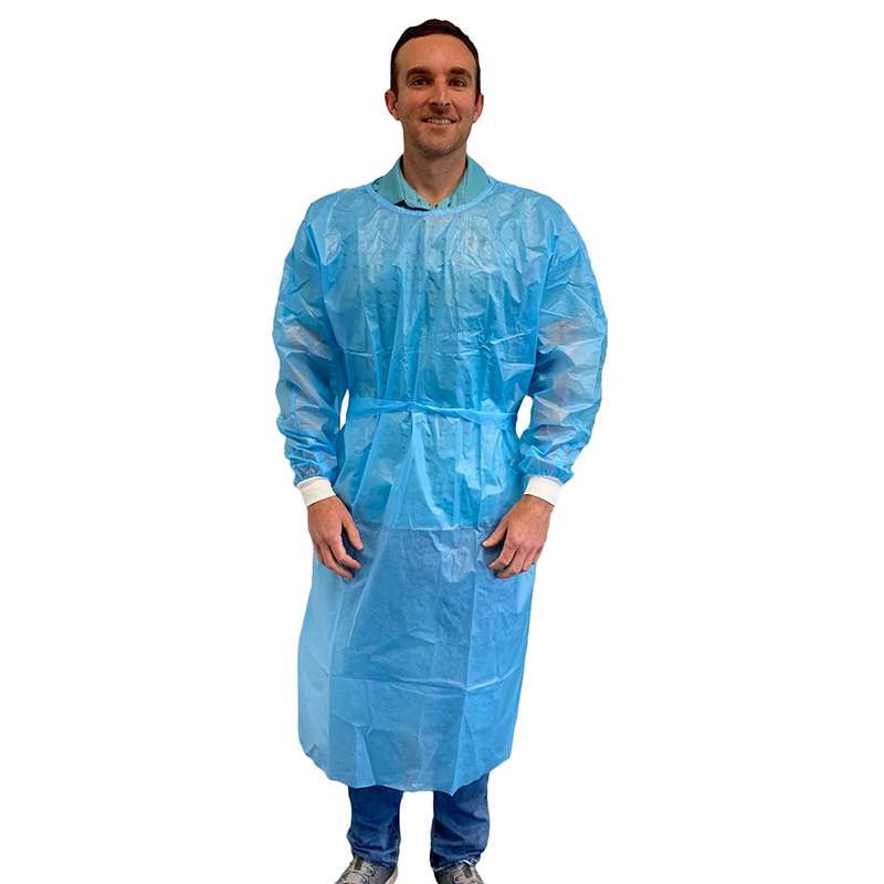 Level 2 Isolation Gown, Laminated Spunbonded Polypropylene, Blue, Large, 10 per Bag, 5 Bags per Case
