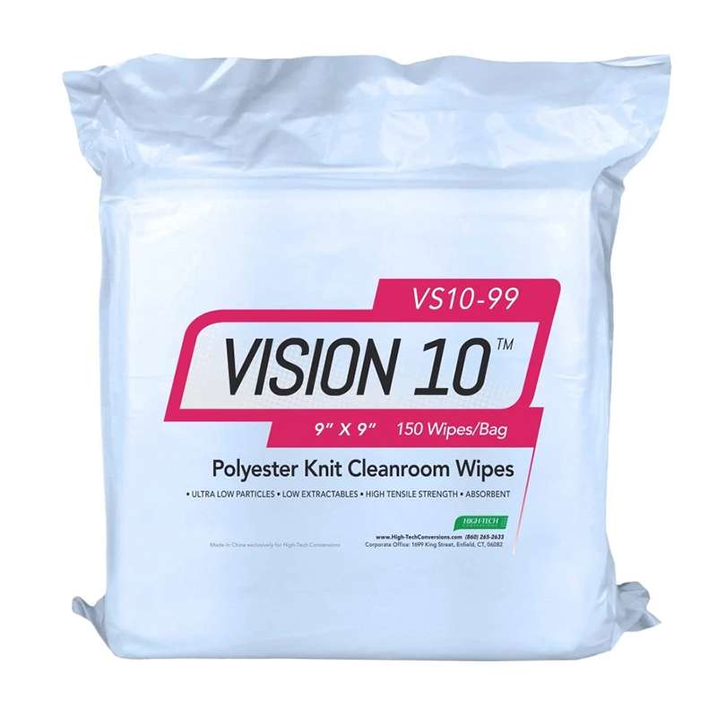 VISION 10™ Polyester Knit Cleanroom Wipes (115 gsm), Laundered, Polyester, Knife-Cut, 9" x 9", 150 per Bag, 10 Bags per Case