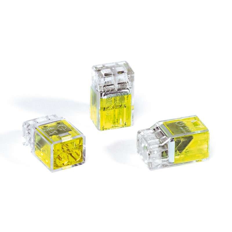 Helacon Plus Mini, Push-In Style Wire Connector, Double Spring, 2-Port, (Pc), Yellow, 500/Package