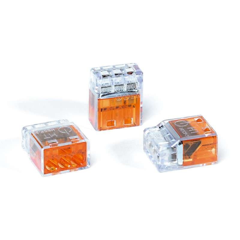 Helacon Plus Mini, Push-In Style Wire Connector, Double Spring, 3-Port, (Pc), Orange, 400/Package