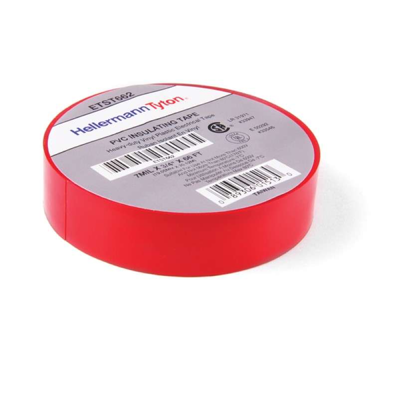 Electrical Tape, 0.75" x 66' Roll, 7.0 Mil Thick, PVC, Red, 10 Rolls/Package