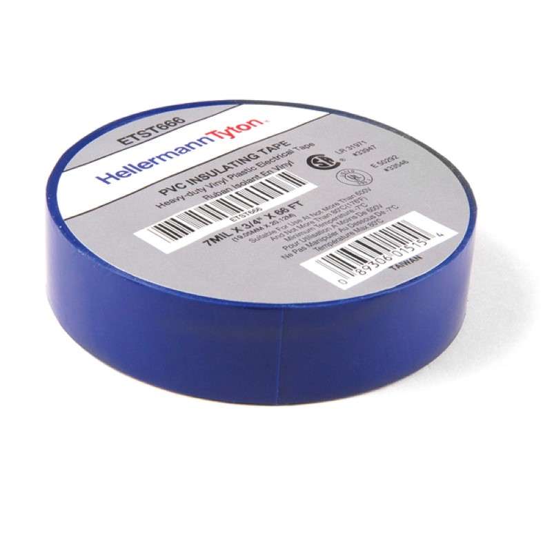 Electrical Tape, 0.75" x 66' Roll, 7.0 Mil Thick, PVC, Blue, 10 Rolls/Package