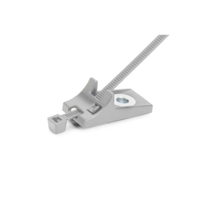 2-Piece Cable Tie/Screw Mount, 8" Long, M8 Hole, 2.0" Max Bundle Dia, 50lb, PPS, Silver, 3000 per Carton