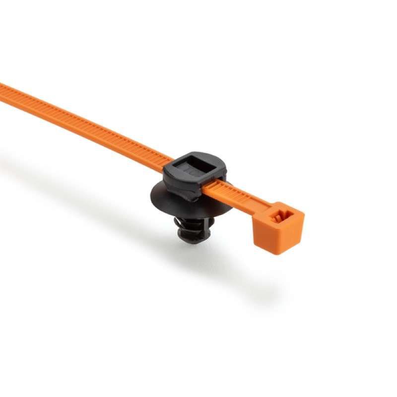 2-Piece Cable Tie/Fir Tree Mount, 8.0"L, 0.024 - 0.138" Panel Thick., PA66HIRHS/PA66HIRHSUV, Orange and Black, 5000 per Carton