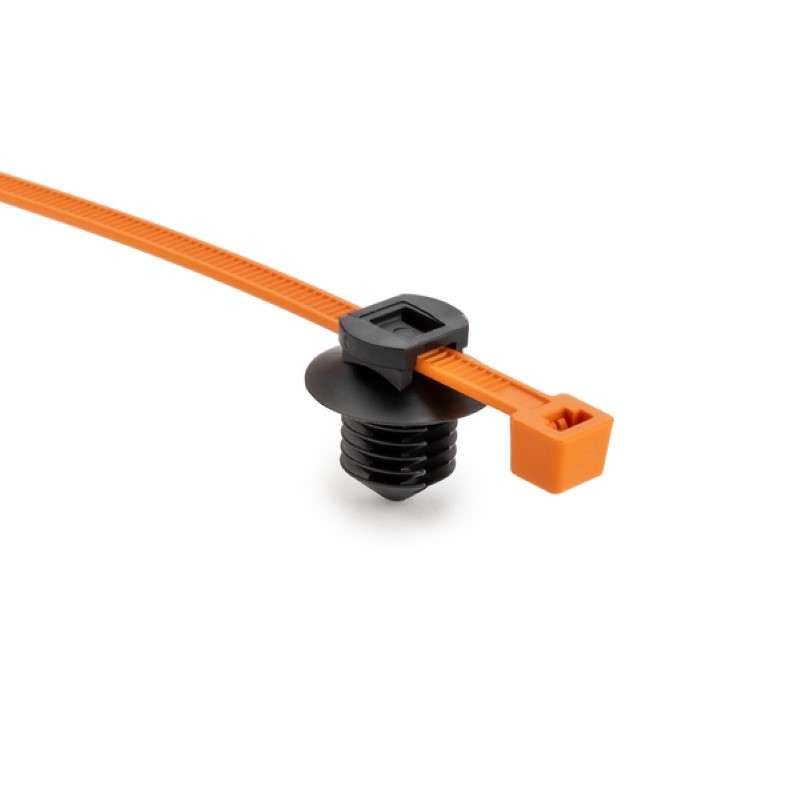 2-Piece Cable Tie/Fir Tree Mount, 8.0"L, 0.38 - 0.39" Mounting Hole, 50lb, PA66/PA66HIRHS, Orange/Black, 500 per Package