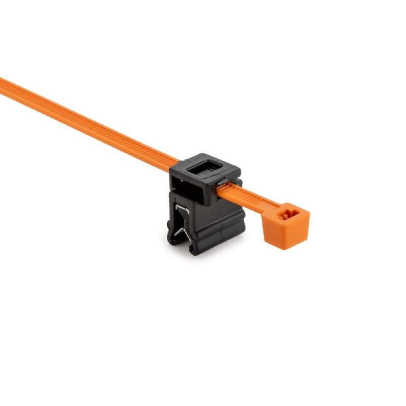 2-Piece Cable Tie & Edge Clip, 8.0"L, EC4A, 1 - 3 mm Panel, 50lb, PA66HIRHS/PA66HIRHSUV, Orange and Black, 500 per package