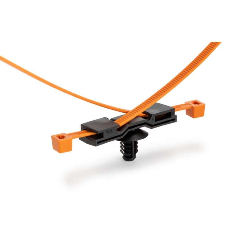 2-Piece Cable Tie/Fir Tree Mount, 8.0"L, 6.1 - 7.0 mm Mounting Hole, PA66HIRHS/UV, Orange and Black, 500 per Carton