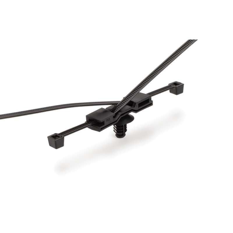 2-Piece Cable Tie/Fir Tree Mount, 8.0"L, 6.1-7.0mm Mounting Hole Dia, PA66HIRHSUV, Black, 1000 per Carton