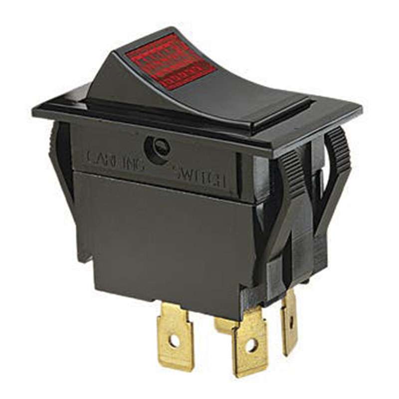 Rocker Switch, DPST, On-Off, Spade, Red Light, 15A