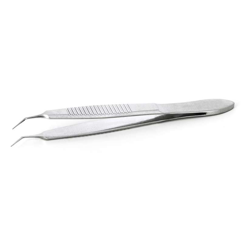 High Precision Tweezers, Stainless Steel, 3.35" OAL, Serrated Handles