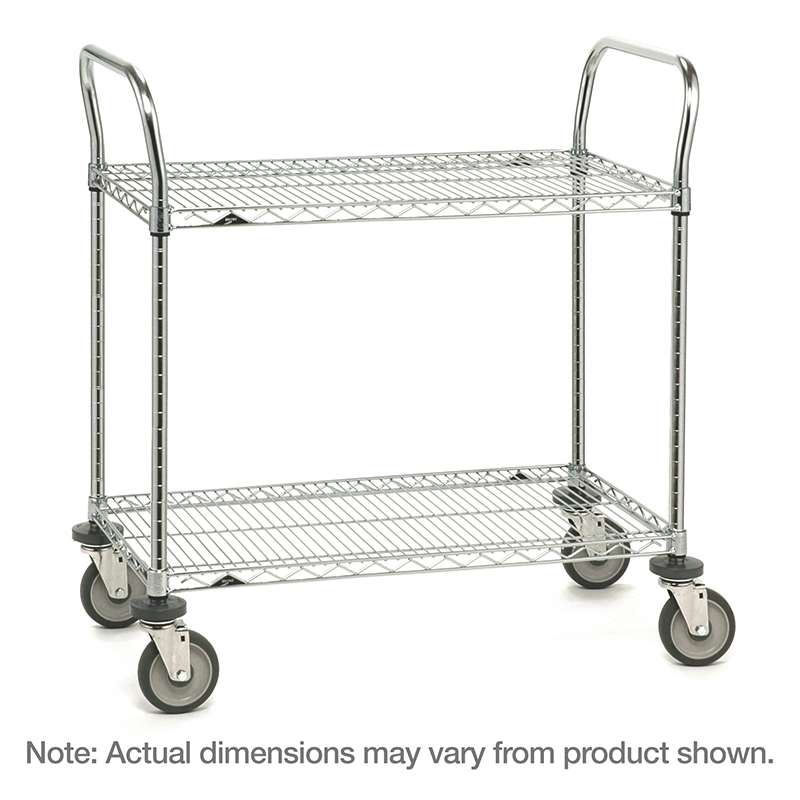Heavy Duty Utility Cart, 2 Chrome Wire Shelves, 24"W x 48"L x 39"H