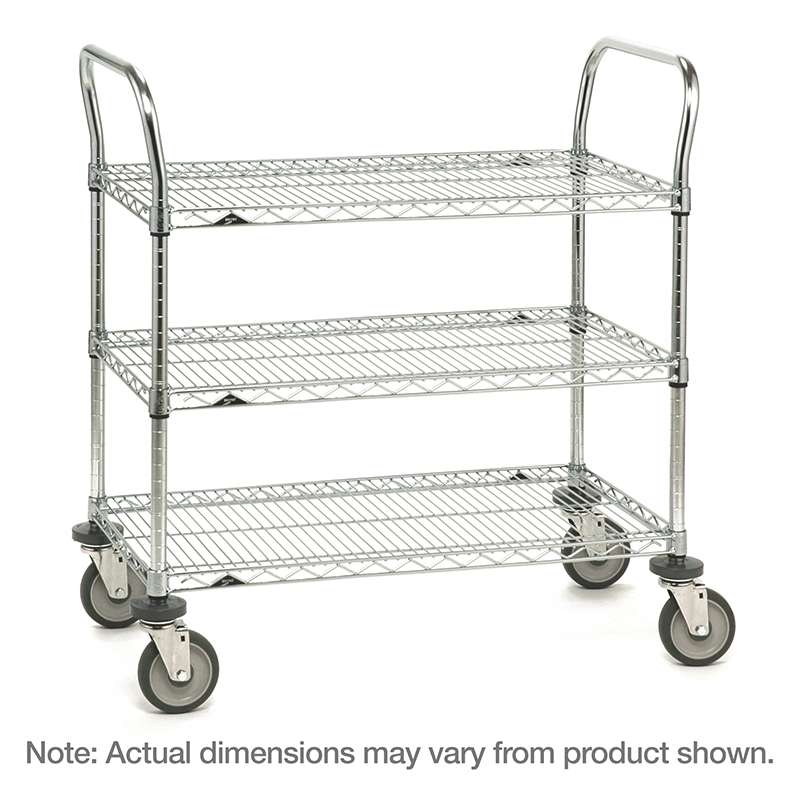 Heavy Duty Utility Cart, 3 Chrome Wire Shelves, 24"W x 60"L x 39"H