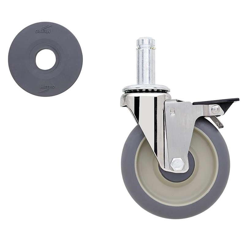High Modulus Rubber Swiveling Stem Caster, 5", with Brake and Donut Bumper