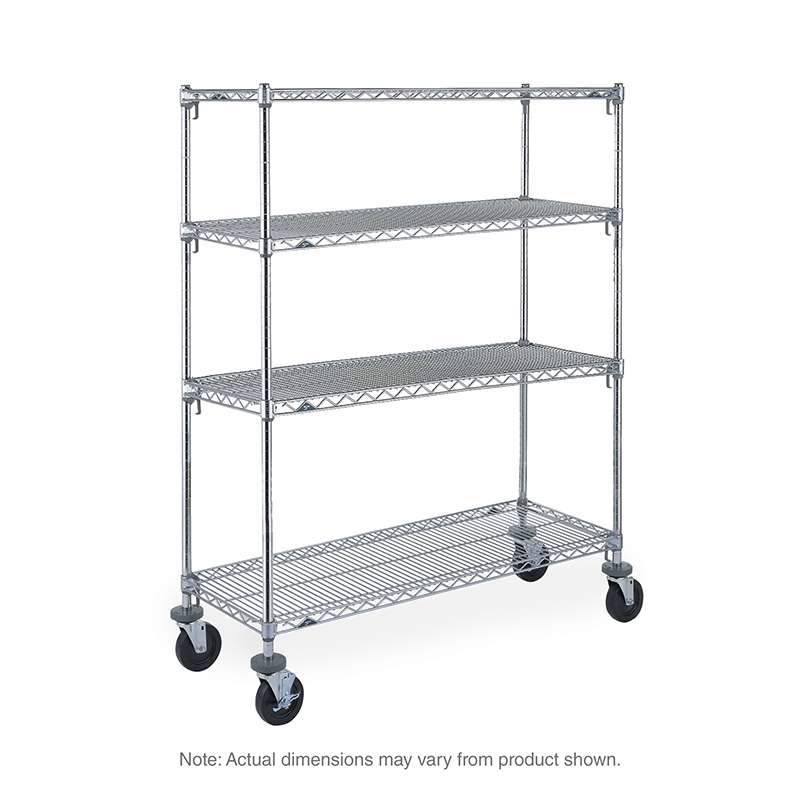 Super Adjustable 2 Mobile Wire Shelving Unit, 4-Shelves, Chrome, 18 x 36 x 69"