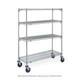 Super Adjustable 2 Mobile Wire Shelving Unit, 4-Shelves, Chrome, 18" x 60" x 69", with 2 Swivel and 2 Braking Casters redirect to product page