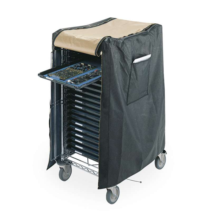 ESD-Safe Vinyl Cart Cover with Brass Zippered Front Flap and Side Paperwork Pouch, 30" x 23" x 41"