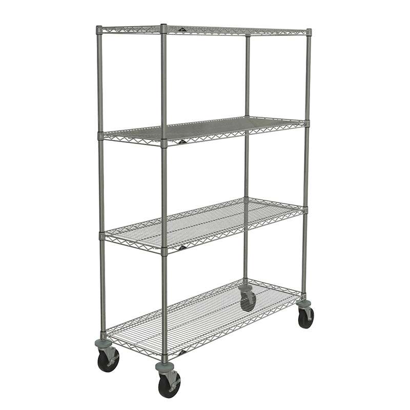 Super Erecta® Stem Caster Cart with 4 Brite Wire Shelves and Casters, 18" x 48" x 69"