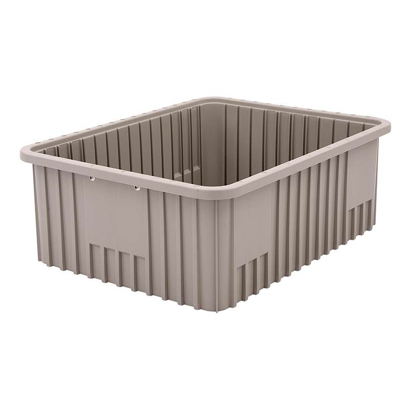 Non-ESD Stackable Divider Tote Box, Natural Grey, 20-1/8 x 15-1/8 x 7-1/2" ID (Dividers not Included)