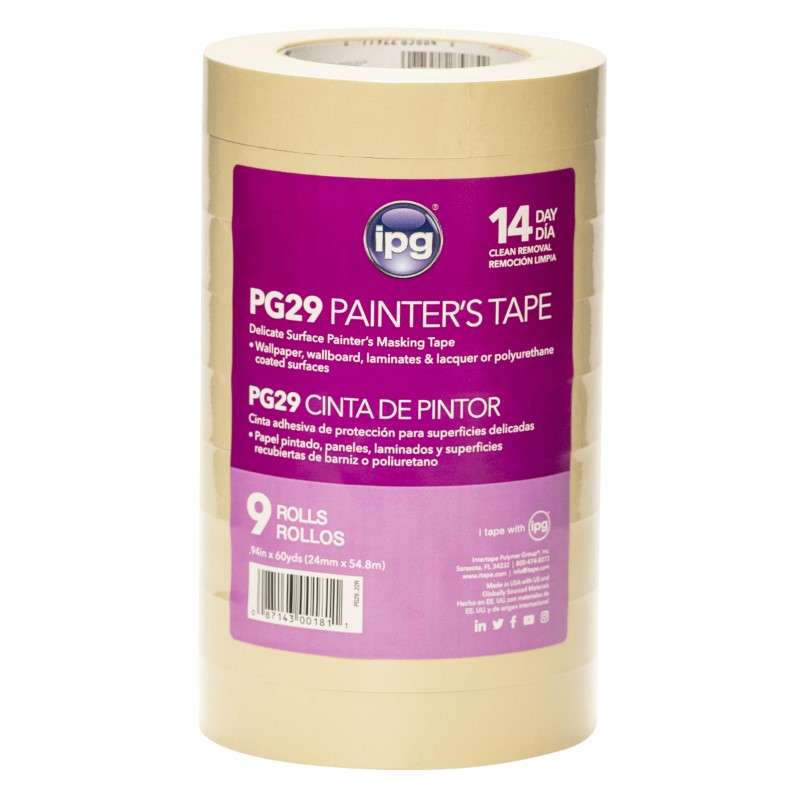 Low Tack Premium Paper Masking Tape, 24mm x 54.8m IPG-PLN, 36 Roll per Case