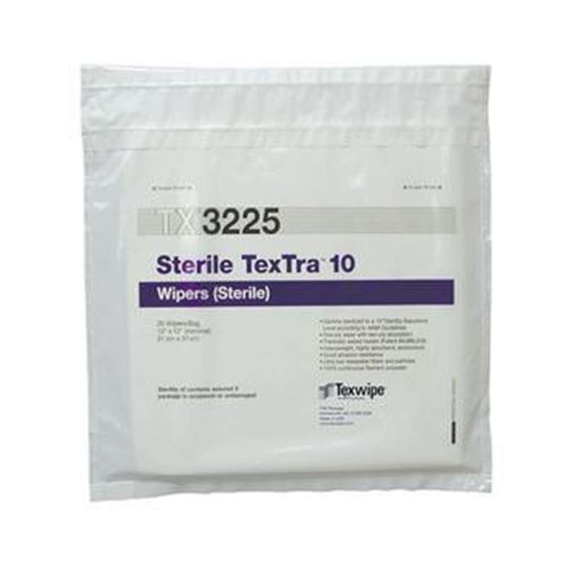 TexTra 10 Dry Cleanroom Wipers, Sterile, Sealed Border, 12" x 12", 100 Wipers per Bag, 500 per Case