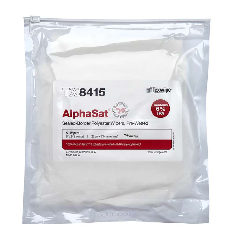 AlphaSat® with Vectra® Alpha® 10 Pre-Wetted Cleanroom Wipers, Non-Sterile, 9" x 9", 600 Wipers per Case