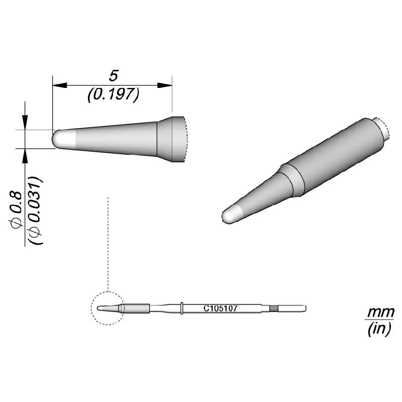 Series C105 Nano Conical Soldering Cartridge, 0.8mm x 5mm